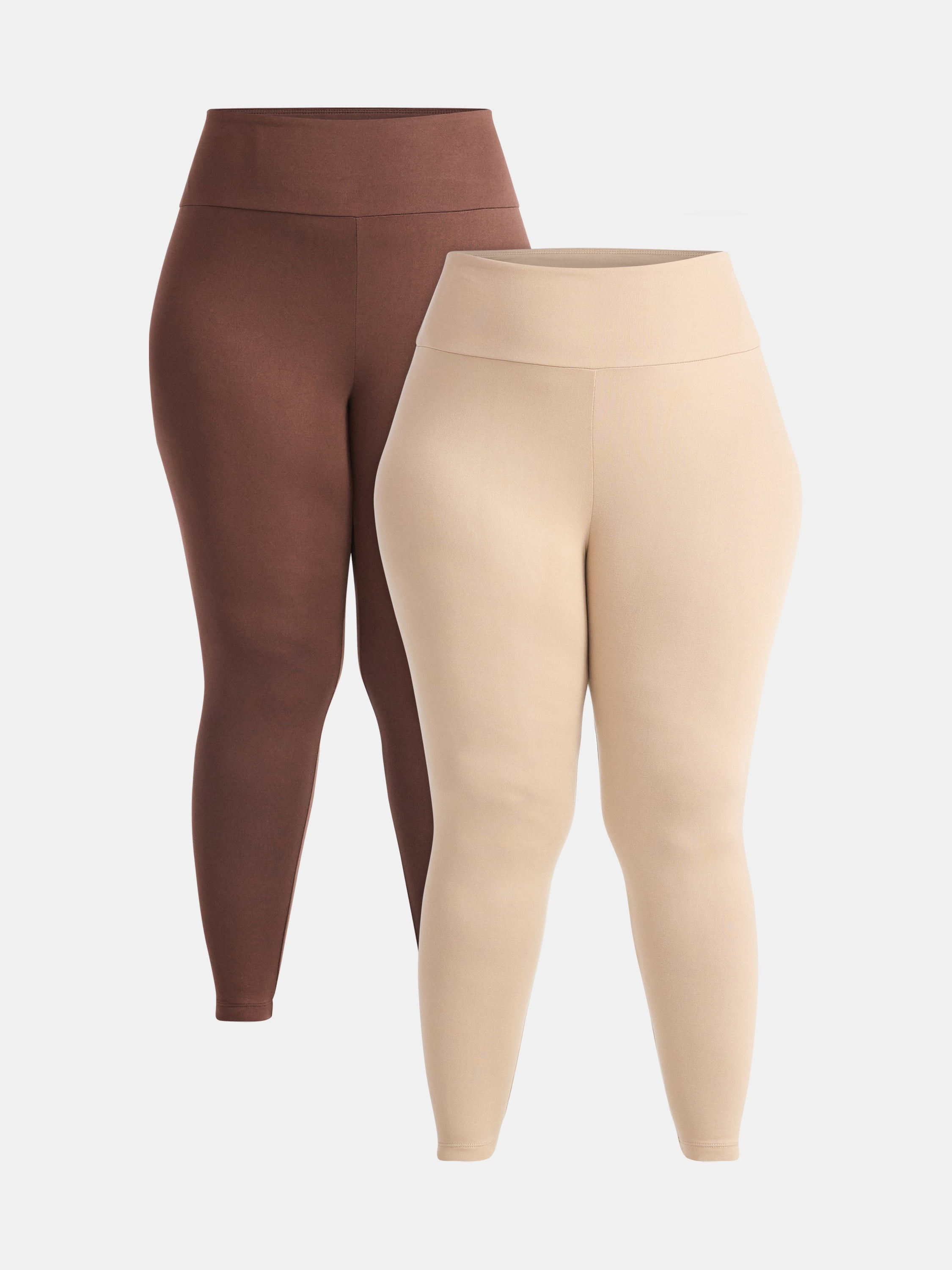 Plus size Women's Cozy Lightweight Fleece-Lined Stretch Multipack Leggings for Everyday Wear, 2 Pack, Sizes 1X-4X