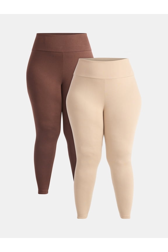 Plus size Women’s Cozy Lightweight Fleece-Lined Stretch Multipack Leggings for Everyday Wear, 2 Pack, Sizes 1X-4X