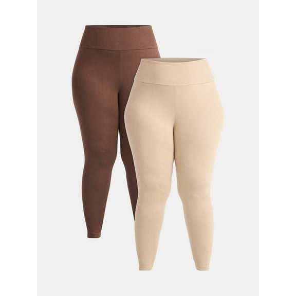 Feathers Plus size Women’s Cozy Lightweight Fleece-Lined Stretch Multipack Leggings for Everyday Wear, 2 Pack, Sizes 1X-4X