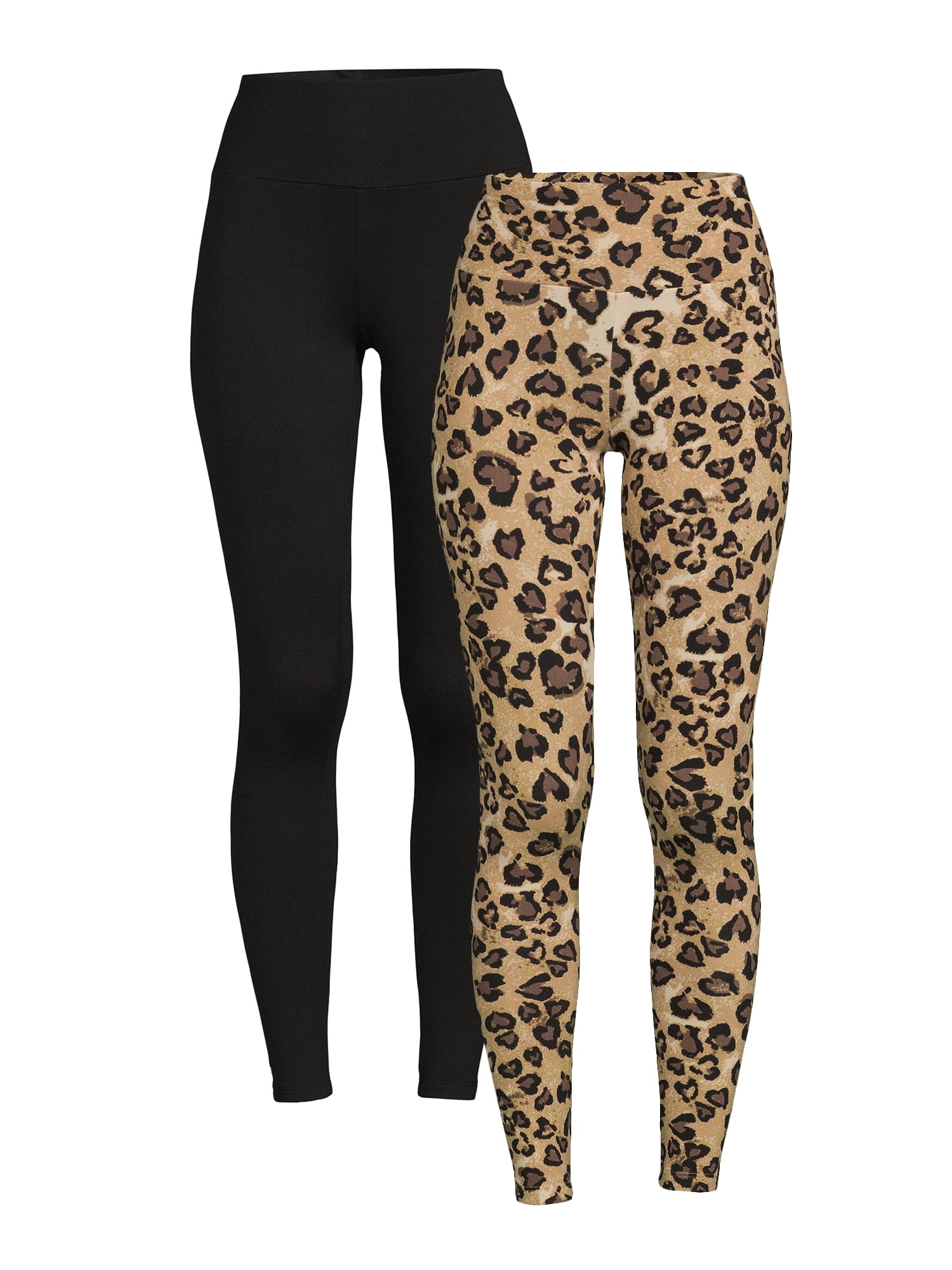 Feathers Women's and Women's Plus Size Athleisure Fleece Leggings, 2-Pack, Sizes S-5X