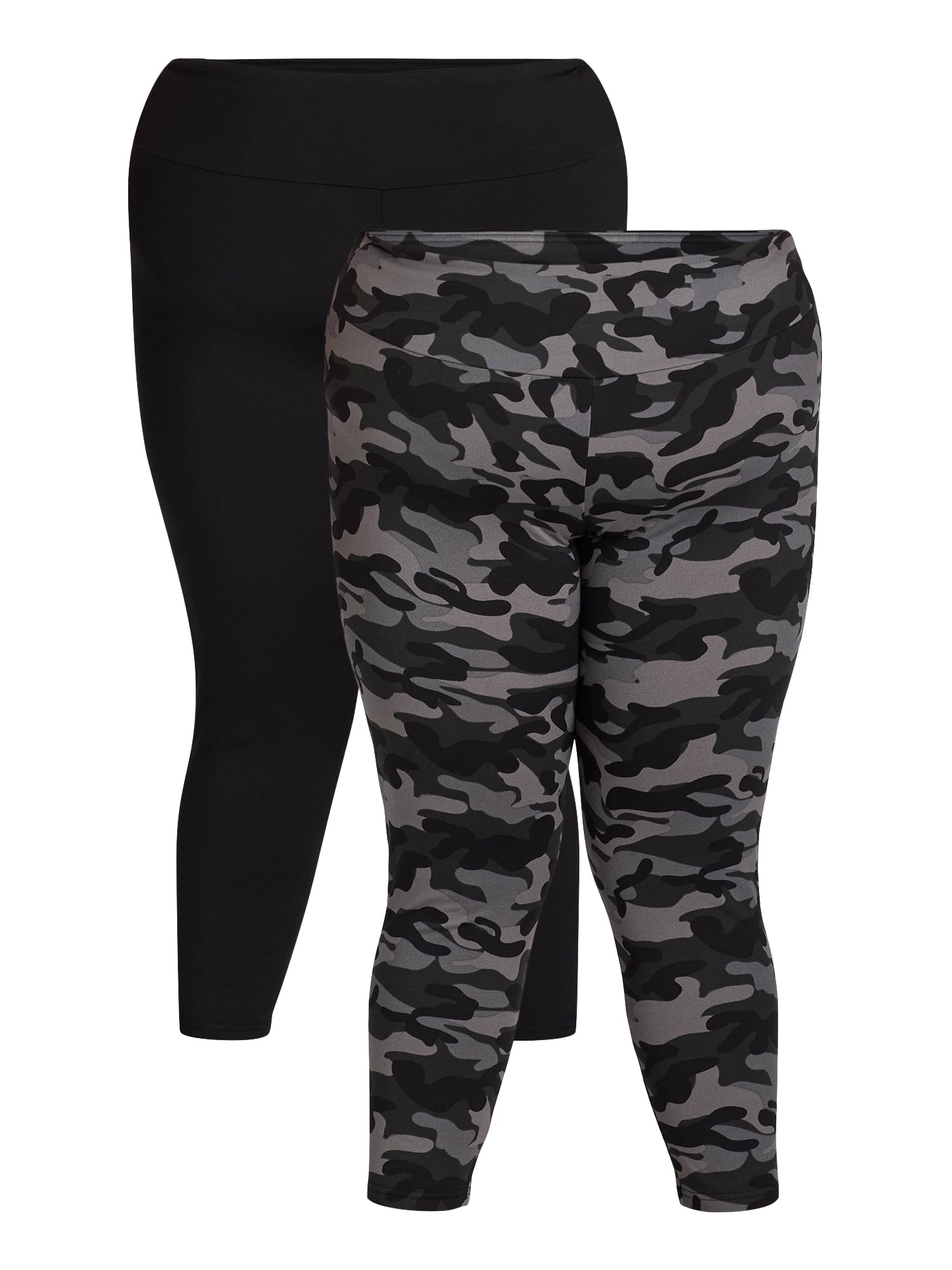 Feathers Women's and Women's Plus Size Athleisure Fleece Leggings, 2-Pack, Sizes S-5X