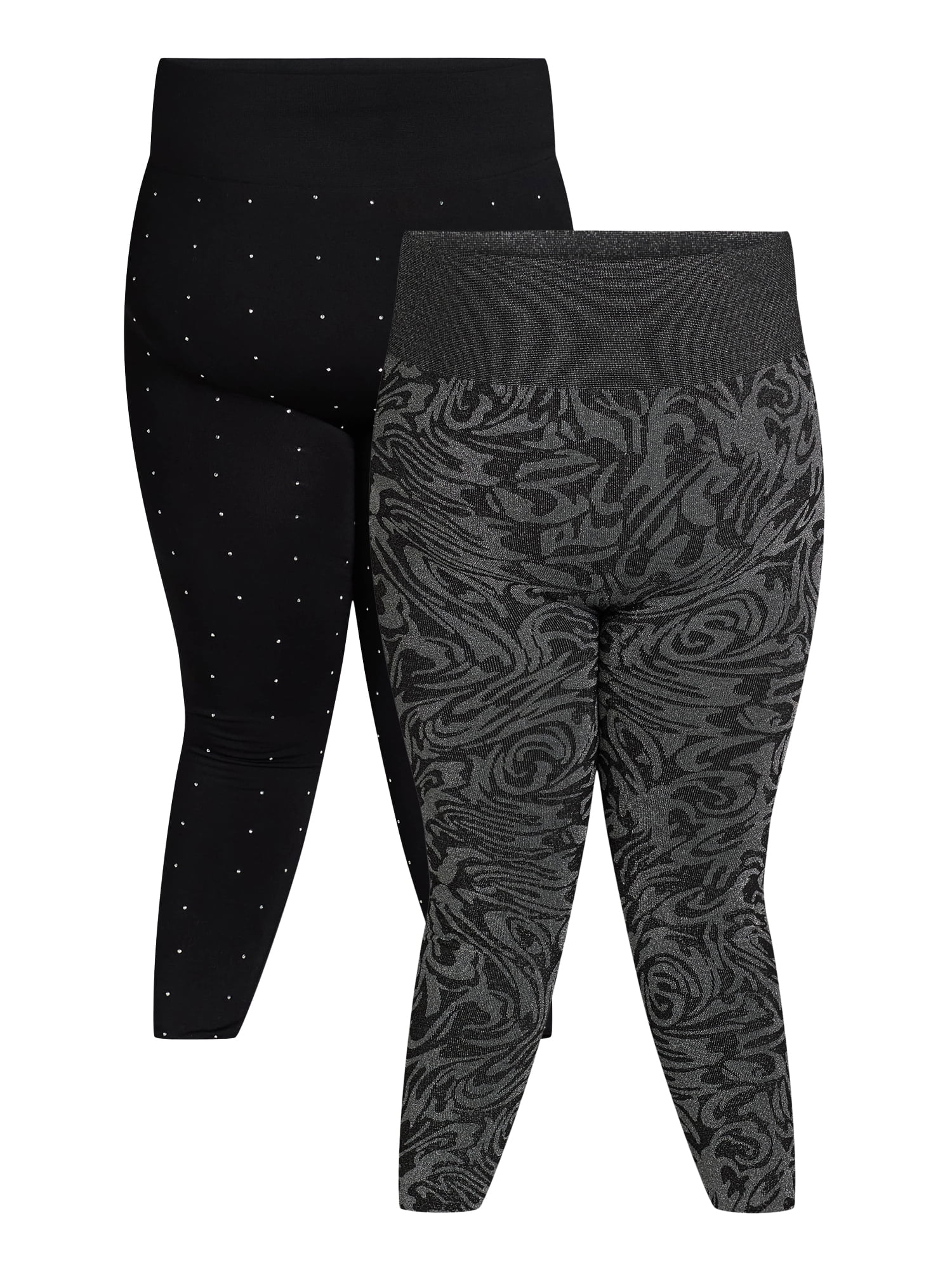 Feathers Women s and Women s Plus Size High Waisted Seamless Fleece Leggings 26 Inseam 2 Pack Walmart