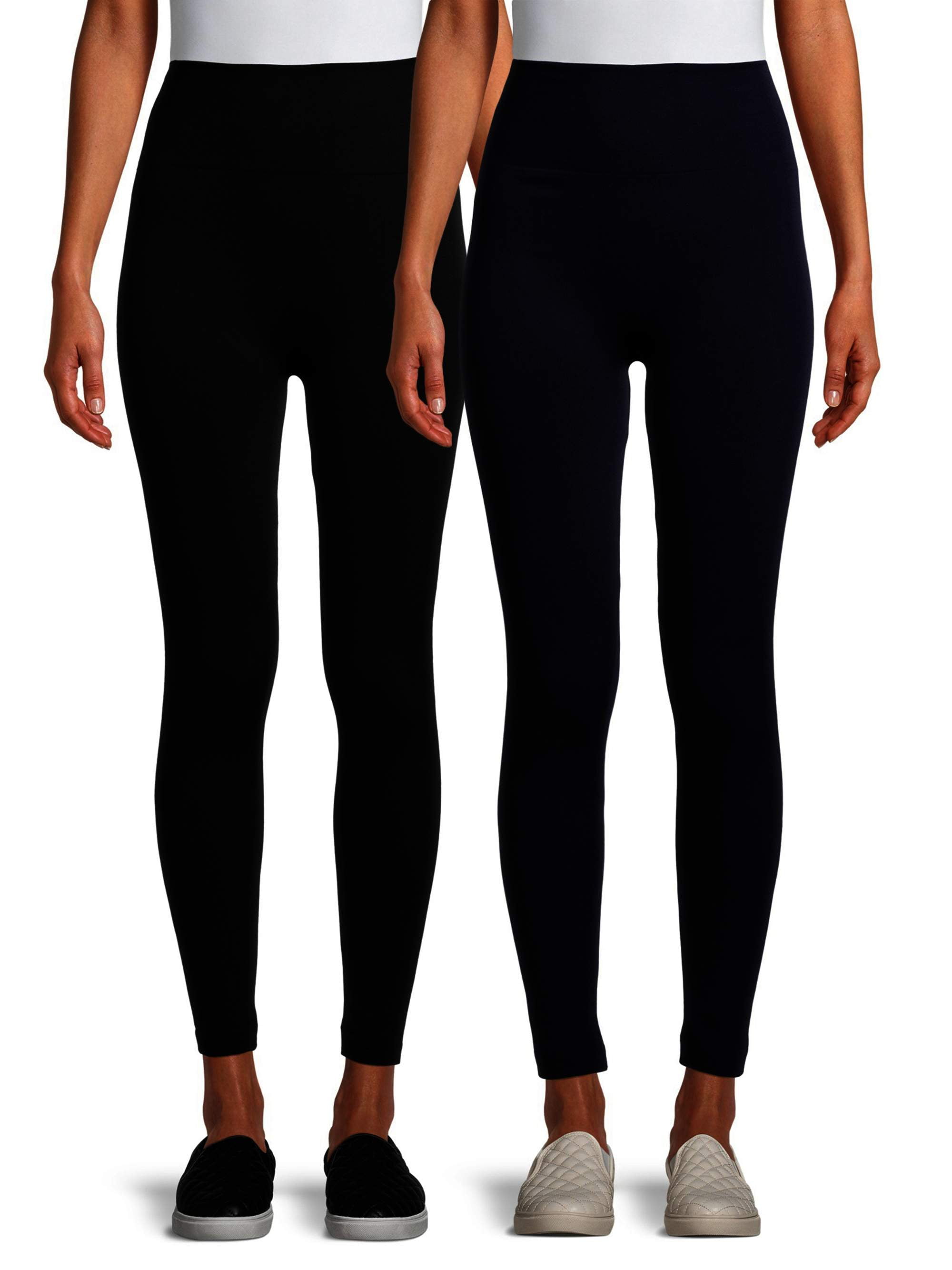 Feathers Women's and Women's Plus Size High Waisted Fleece Leggings, 26”  Inseam, 2-Pack