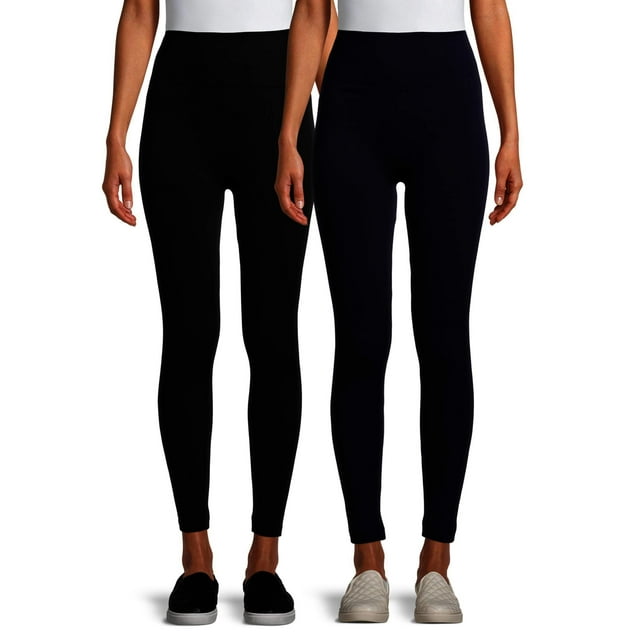 Feathers Women's and Women's Plus Size High Waisted Fleece Leggings, 26” Inseam, 2-Pack