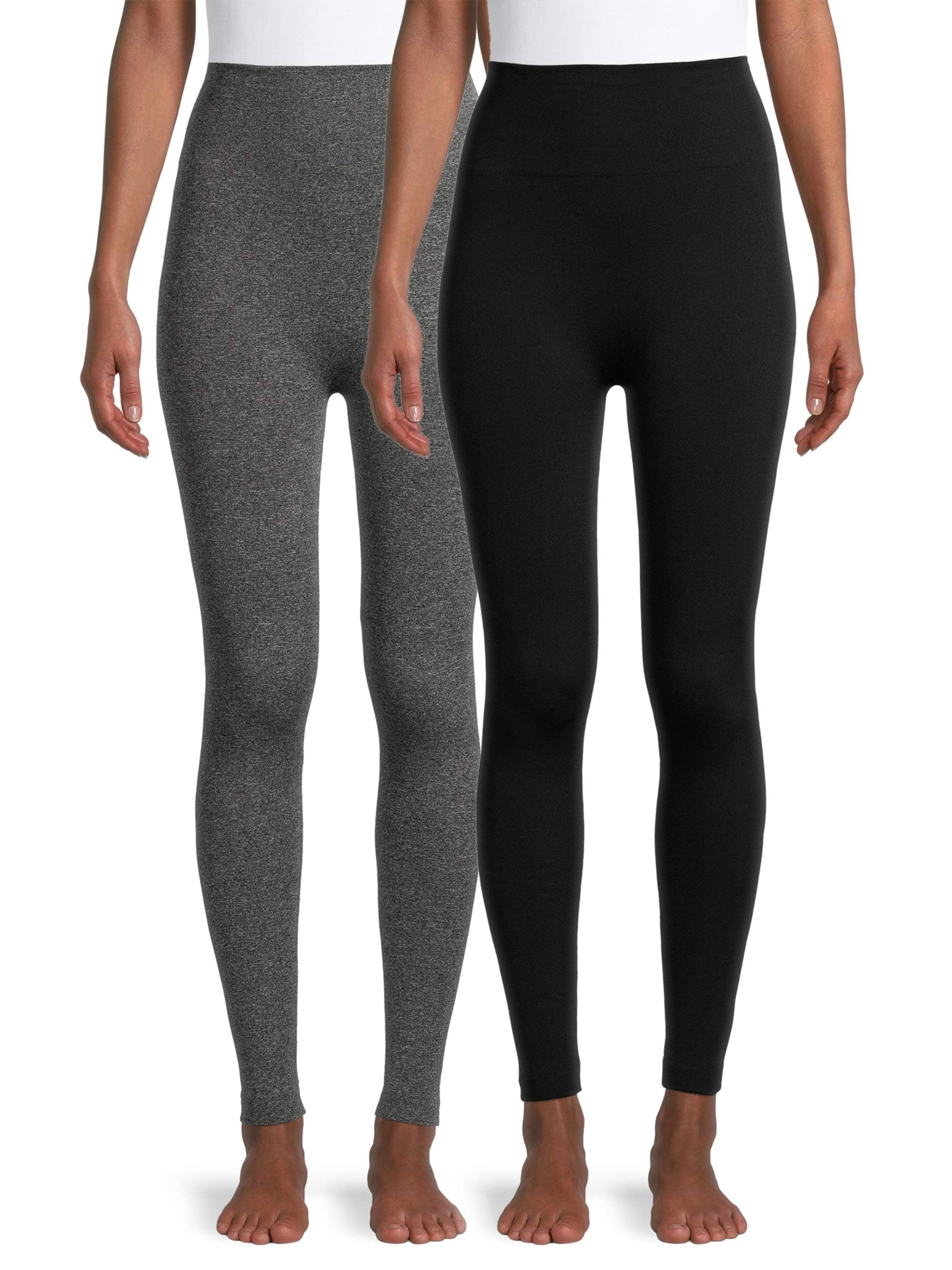 Feathers Women's and Women's Plus Size High Waisted Seamless Fleece Leggings, 26” Inseam, 2-Pack
