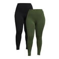 thumbnail image 1 of Feathers Women's and Women's Plus Size High Waisted Seamless Fleece Leggings, 26” Inseam, 2-Pack, 1 of 5