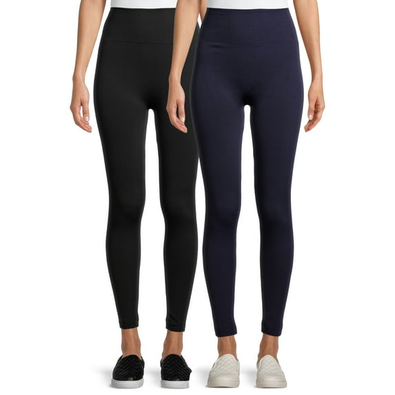Feathers Women's and Women's Plus Size High Waisted Seamless Fleece Leggings, 26” Inseam, 2-Pack