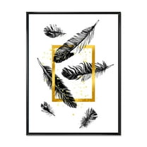 Feathers and Golden Frame 12 in x 20 in Framed Painting Canvas Art Print, by Designart