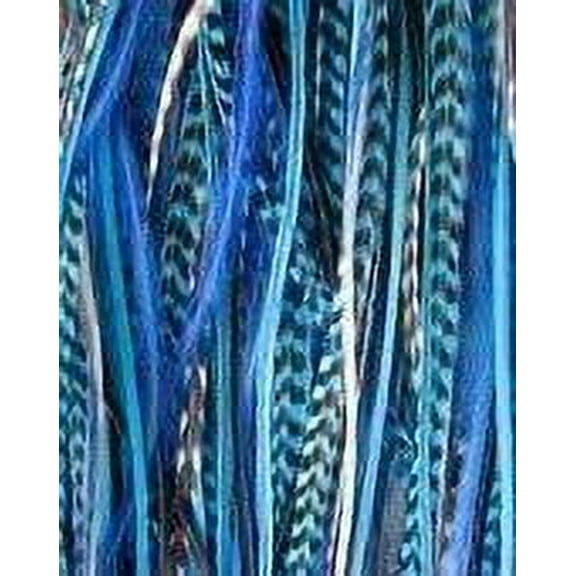 Feathers for Hair Extension 5-7 True Blues & Grizzly Genuine Rooster Feathers for Hair Extension-5 Feathers!