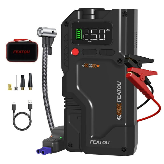Featou 5-in-1 Jump Starter & Air Compressor - 5000A Peak 12V Battery Booster for Cars (8.5L Gas/7.0L Diesel) - 150PSI Digital Tire Inflator, Portable Power Bank, LED Work Light