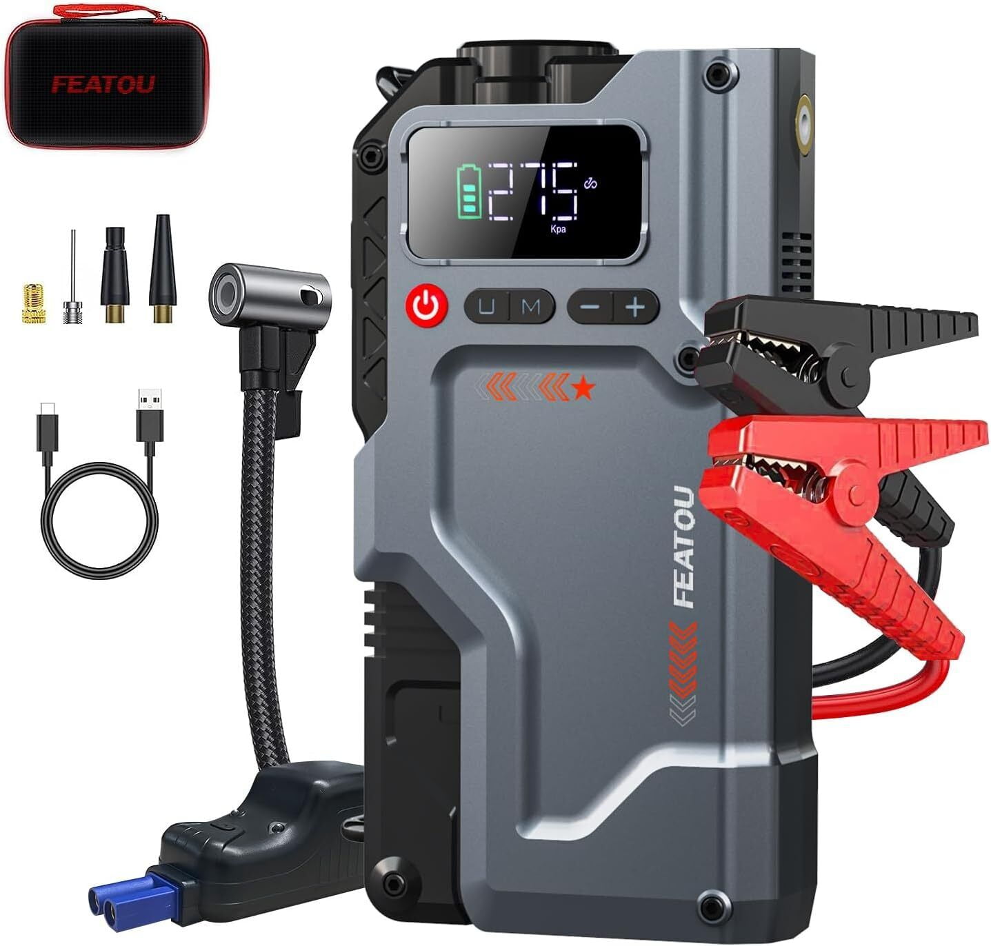 Featou 5 in 1 Jump Starter with Air Compressor, 2500A Peak 150PSI car Battery Charger Portable for 8.5L Gas or 7.0L Diesel