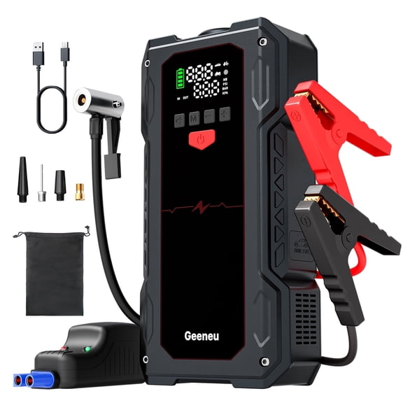 Geeneu Car Jump Starter,6000A Peak 12V Battery Jumper Pack for 7.5L Gas and Up to 6.0L Diesel Engine,Portable Battery Booster Box with USB Quick Charge and Type C Supersafe