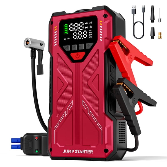 Featou Jump Starter with Compressor, 6000A Jump Box Car Battery Charger, Portable Jumper Starter Power Pack (8.0L Gas/6.5L Diesel),Rodeside Emergency Kit for Vehicle/Motorcycle Combo Tire Inflator