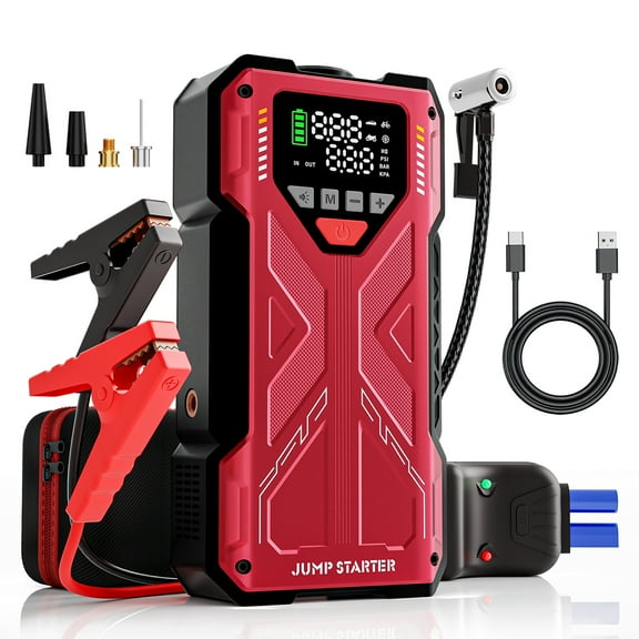 Featou Jump Starter with Compressor, 6000A Jump Box Car Battery Charger, Portable Jumper Starter Power Pack (8.0L Gas/6.5L Diesel),Rodeside Emergency Kit for Vehicle/Motorcycle Combo Tire Inflator