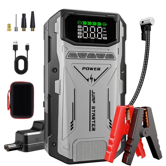 Featou Jump Starter with Compressor, 6000A Jump Box Car Battery Charger, Portable Jumper Starter Power Pack (8.0L Gas/6.5L Diesel),Rodeside Emergency Kit for Vehicle/Motorcycle Combo Tire Inflator