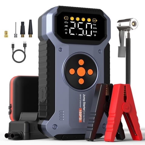 Featou Battery Jump Starter with Air Compressor, 6000A Peak Car Jumper Starter Portable with 150PSI Digital Tire Inflator for 10L Gas or 8.5L Diesel