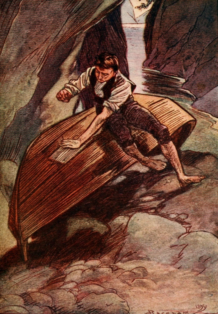 Feats on the Fiord 1899 Hammered at skiff Canvas Art - A Rackham (24 x 36)