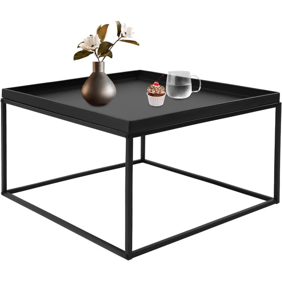 Featured Coffee Table Tray Steel Coffee Table Sofa Table Waterproof Small Side Table Snack Table with Recessed Top for Drinks, Snacks, Candles (Black)