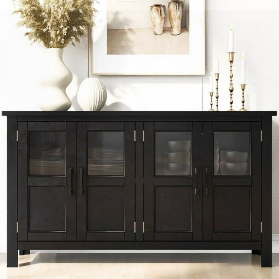 Featured Four-door Storage Cabinet with Adjustable Shelf and Metal Handles