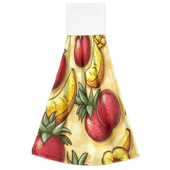 Featured Fruit Design 2 Pack 14''x18'' Hand Towels Soft Coral Fleece Quick Dry Hook and Loop for Kitchen Bathroom