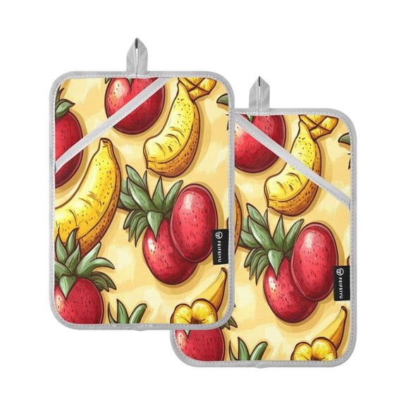 Featured Fruit Design 7x9.8in Pot Holder Set Heat-Resistant Oven Hot Pads Durable with Storage Loop