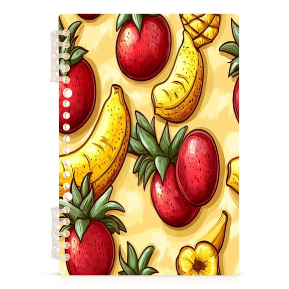 Featured Fruit Design A5 8.3x5.7in PP Notebook, Adjustable Rings, 60 Sheets, Diary or Journey Note