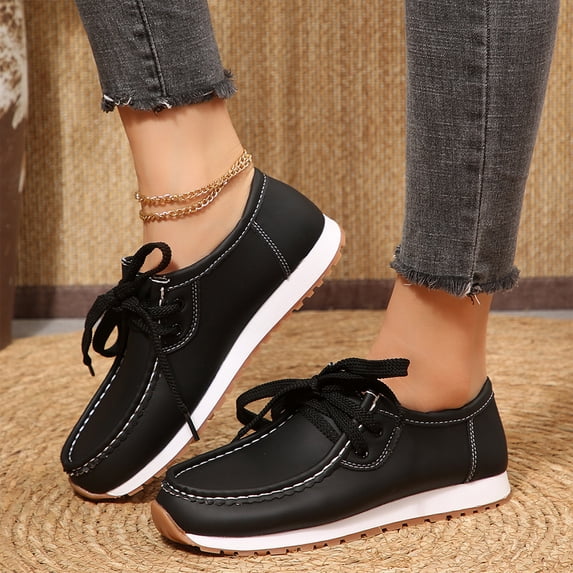 Pattern Create Draw Features Platform Loafers for Women with Lace Up Design Moc Toe Casual ...