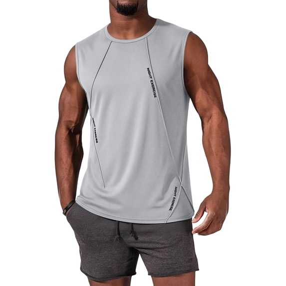 Features Small Lettering Accents and a Sleeveless Cut, Men's Quick Dry ...