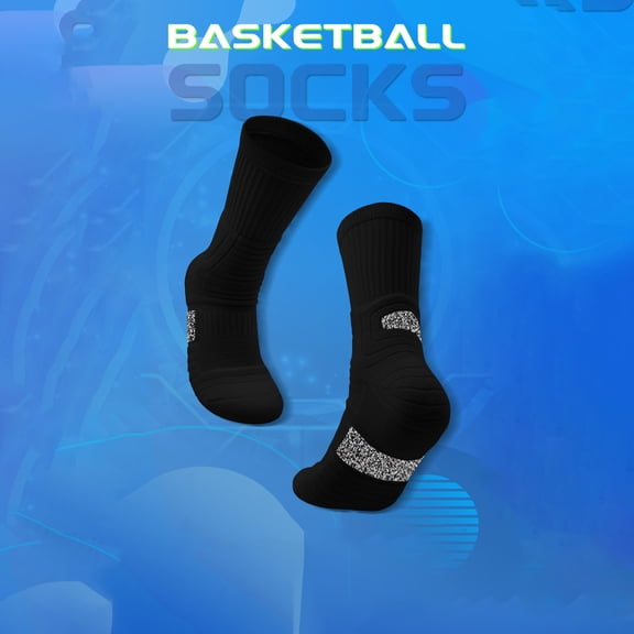 Features Socks for Men Men's Basketball Crew Socks, Breathable Cushioned Athletic Socks for Training Gym Dark Gray One Size