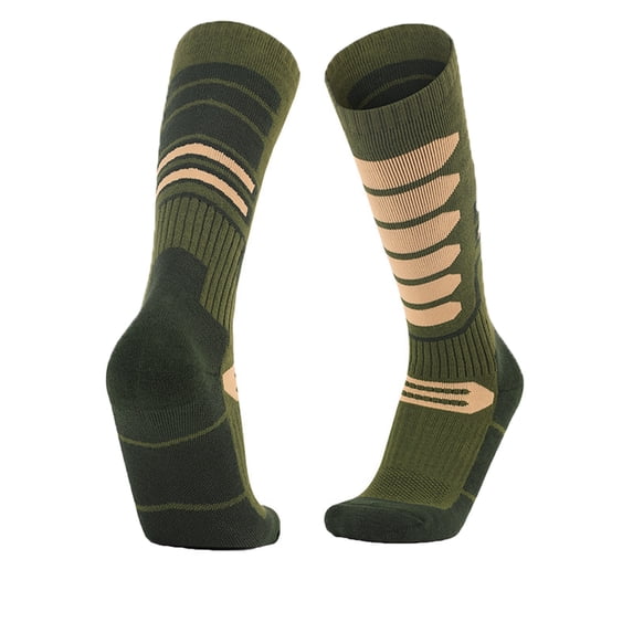 Features Socks for Men Womens Thermal Hiking Ski Socks - Mid-Calf Cushioned Tube Sock for Winter Sports, Outdoor Activities Green One Size