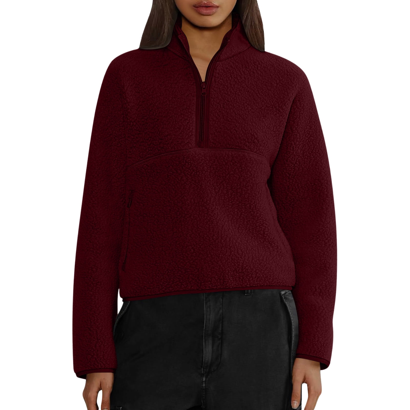 Features a Cropped Hem, Women's Long Sleeve Half Zip Sweatshirt with a ...
