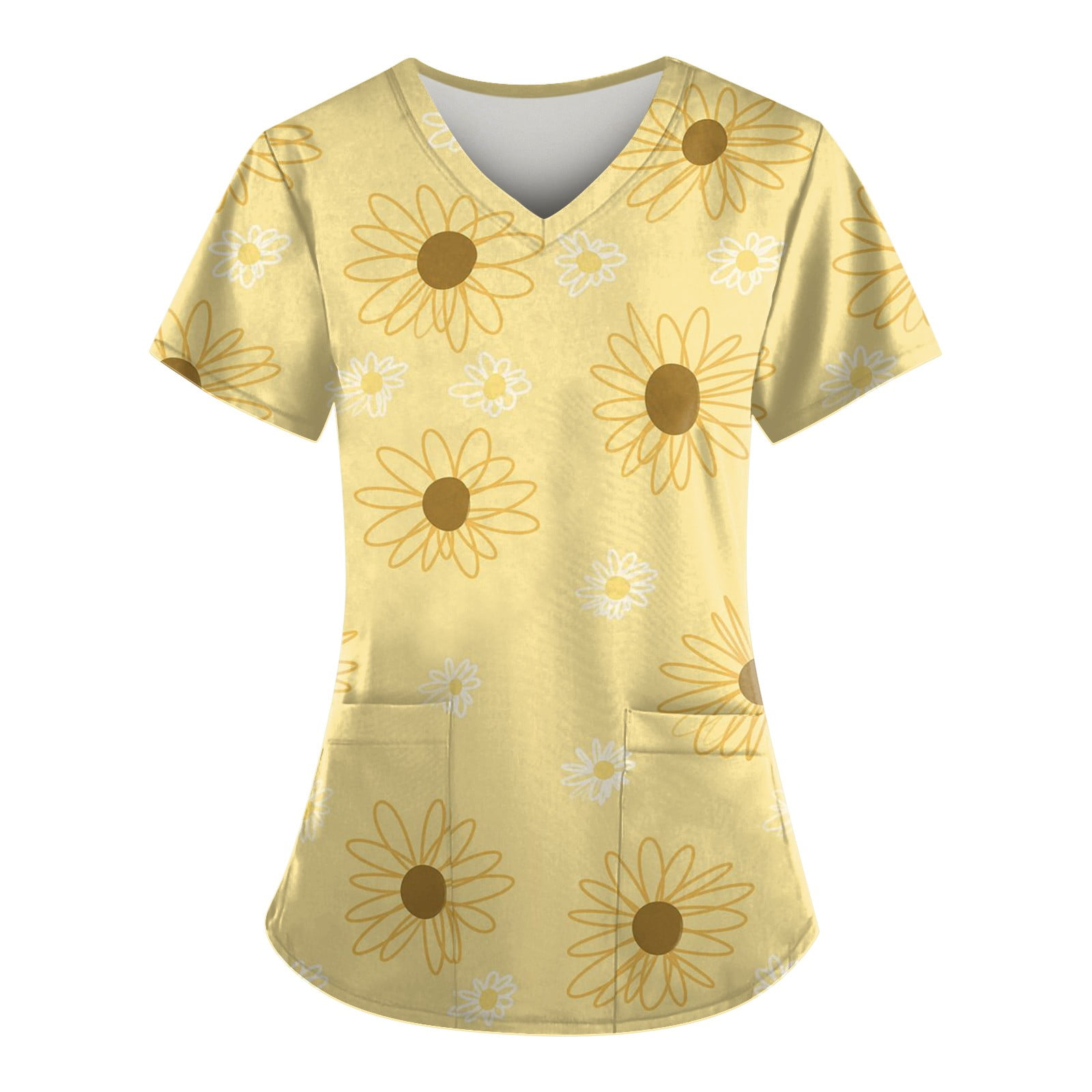 Features a V-Neck and Short Sleeves, Women's Floral Print Scrub Top ...