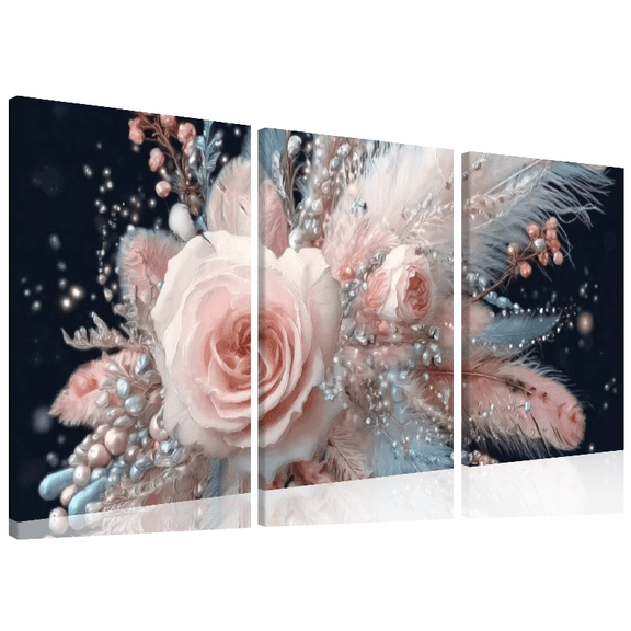 Featuring Feathers And Roses Canvas Print 3 Piece Set, Beautiful Wall Art, Perfect Home Decoration Gift, 12x16 Inch