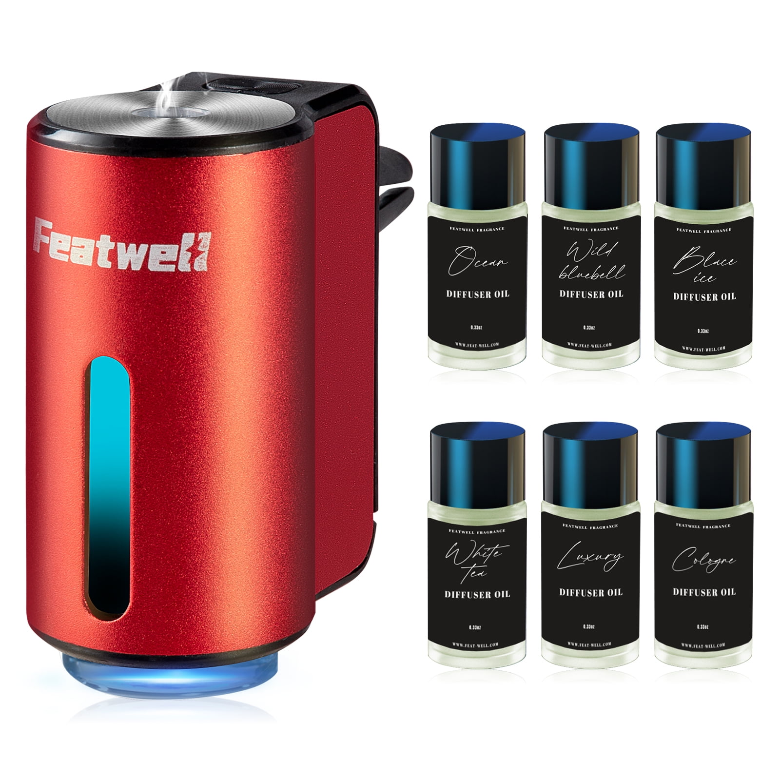 Featwell Smart Car Air Fresheners - 6*10ML Natural French Perfume Lasts 45 Days, Portable Waterless Car Diffuser Air Freshener Car Aromatherapy Diffuser, Adjust Concentration Scent