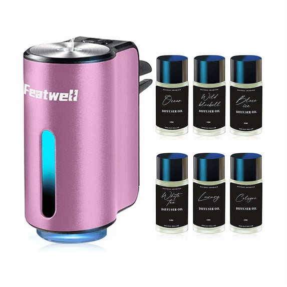 Featwell Smart Car Air Fresheners - 6*10ML Natural French Perfume Lasts 45 Days, Portable Waterless Car Diffuser Air Freshener Car Aromatherapy Diffuser, Adjust Concentration Scent