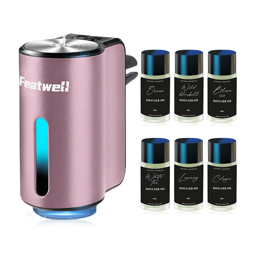 Featwell Smart Car Air Fresheners - 6*10ML Natural French Perfume Lasts 45 Days, Portable Waterless Car Diffuser Air Freshener Car Aromatherapy Diffuser, Adjust Concentration Scent