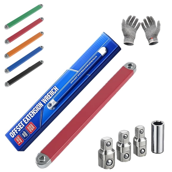 Feaxu Pro Offset Extension Wrench, Zero Offset Impact-Ready Tight Reach Tool with 1/4", 3/8" & 1/2" Square Drive Adapters, High-Carbon Steel Universal Ratchet Extension for Repair