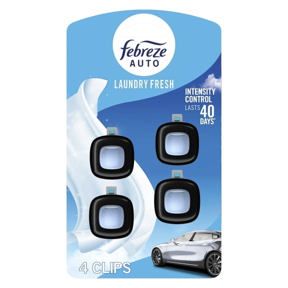 Febreze AUTO Air Freshener, Odor-Fighting Automotive Vent Clip, Laundry Fresh Scent, 4 Count