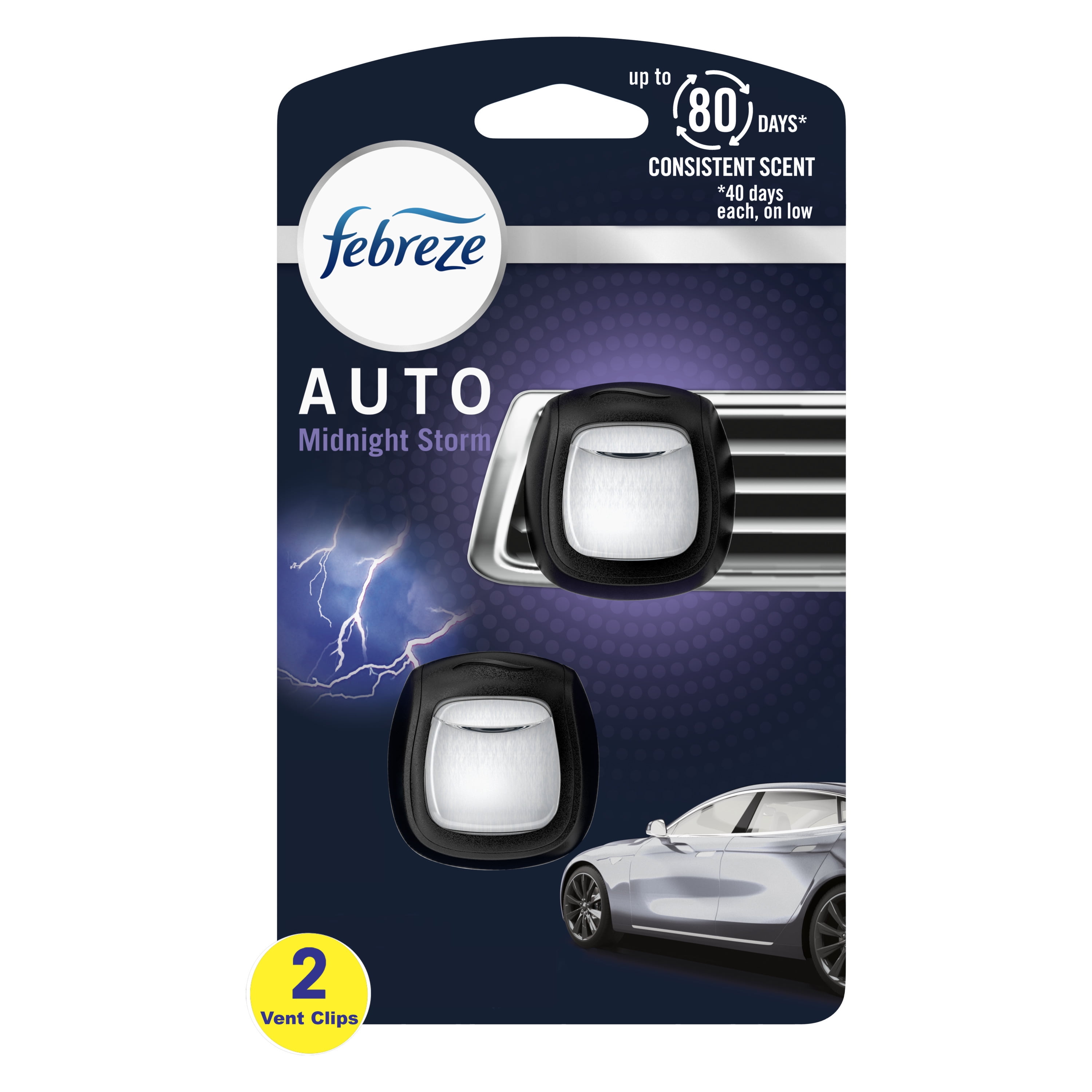 Febreze AUTO Air Freshener Vent Clip Midnight Storm Scent, 2 Pack .07