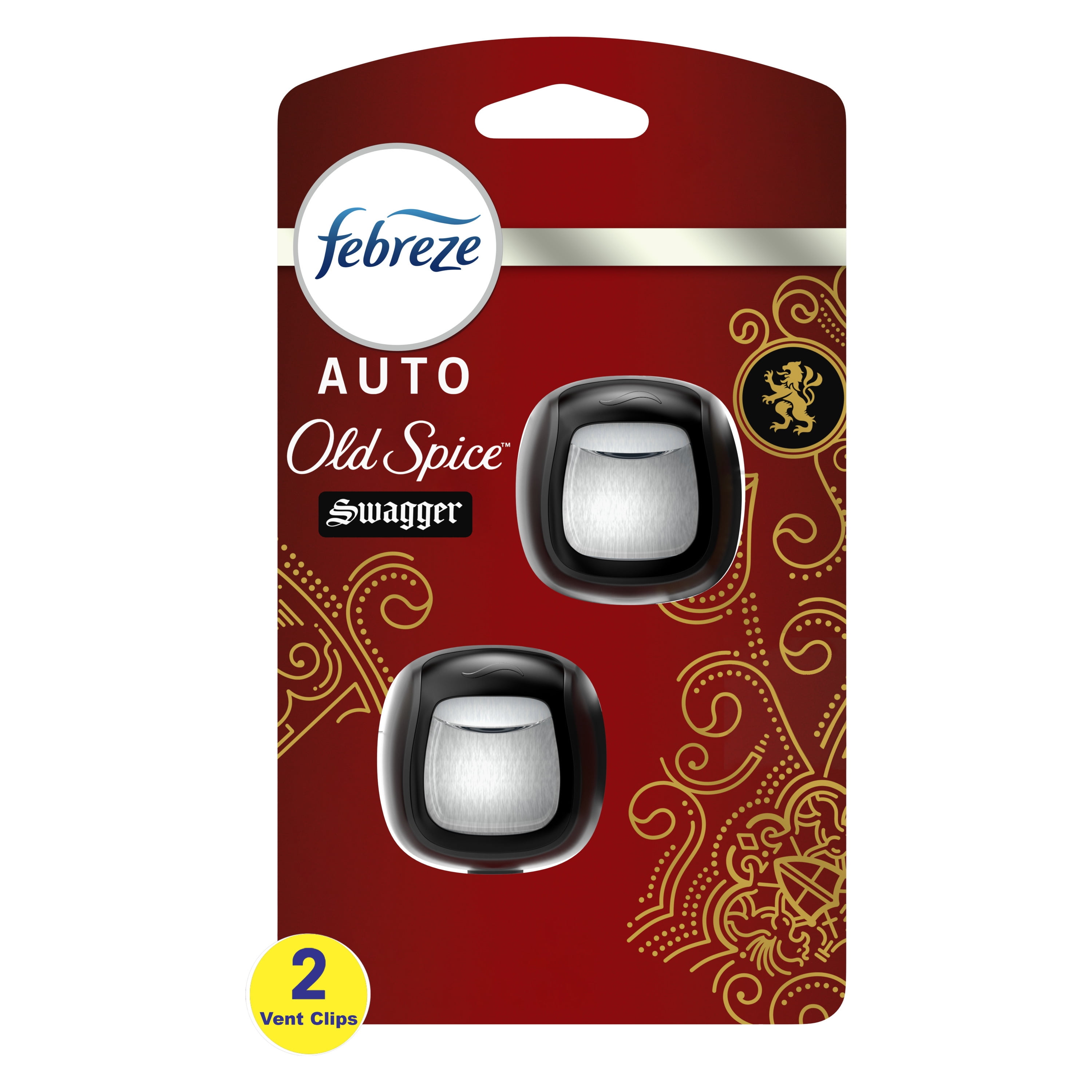Febreze AUTO Car Air Freshener, Odor-Fighting Car Vent Clip, Old Spice Swagger, 2 Count