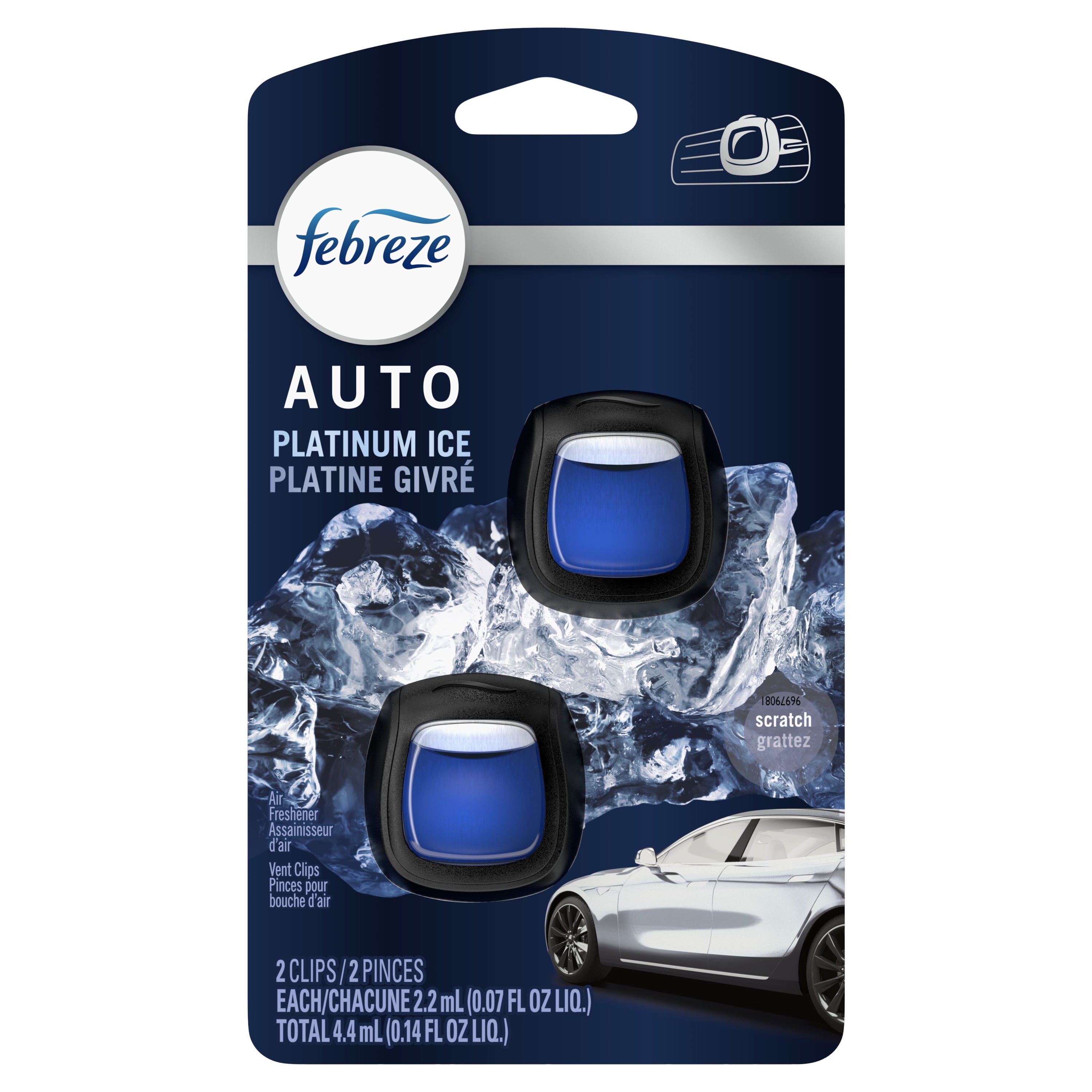 Febreze Auto Air Freshener Vent Clip Platinum Ice Scent, .07 oz Car Vent Clip, Pack of 2
