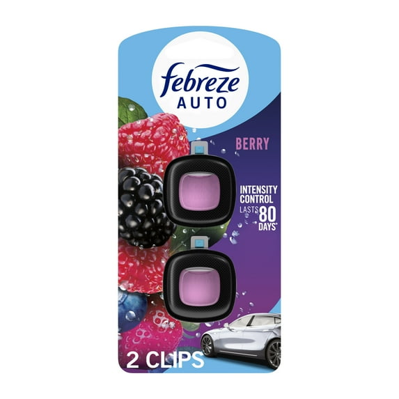 Febreze AUTO Car Air Freshener, Odor-Fighting Car Vent Clip, Berry, 2 Count