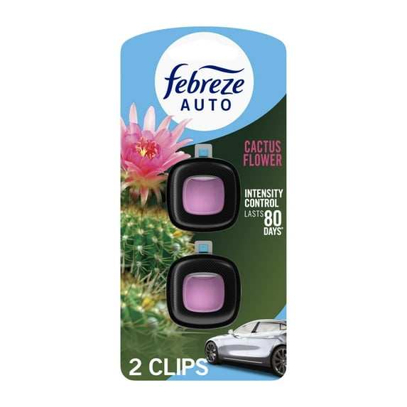 Febreze AUTO Car Air Freshener, Odor-Fighting Car Vent Clip, Cactus Flower, 2 Count