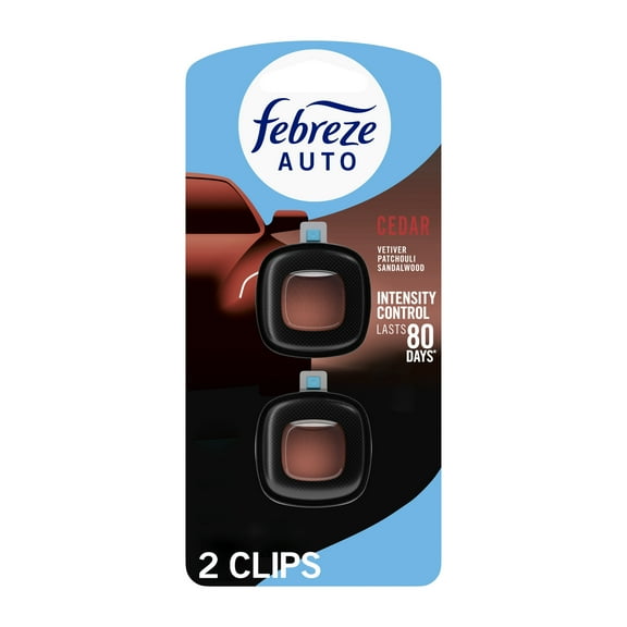 Febreze AUTO Car Air Freshener, Odor-Fighting Car Vent Clip, Cedar, 2 Count