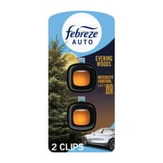 Febreze AUTO Car Air Freshener, Odor-Fighting Car Vent Clip, Evening Woods, 2 Count