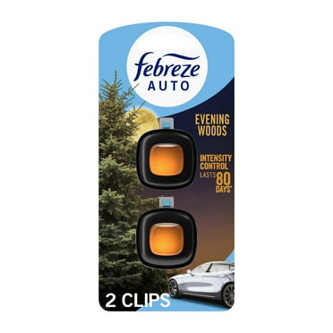 Febreze AUTO Car Air Freshener, Odor-Fighting Car Vent Clip, Evening Woods, 2 Count