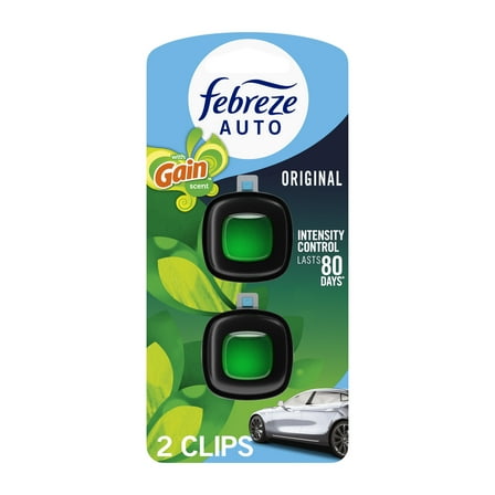 Febreze AUTO Car Air Freshener, Odor-Fighting Car Vent Clip, Gain Original, 2 Count