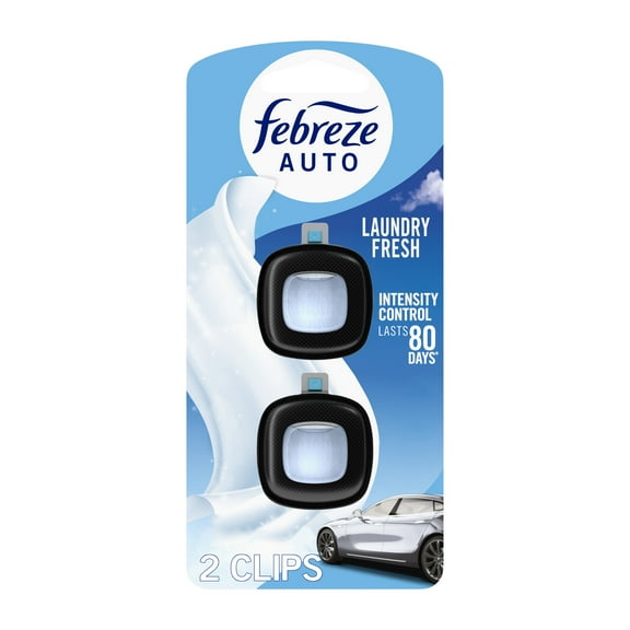 Febreze AUTO Car Air Freshener, Odor-Fighting Car Vent Clip, Laundry Fresh, 2 Count