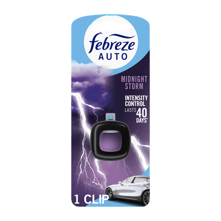 Febreze AUTO Car Air Freshener, Odor-Fighting Car Vent Clip, Midnight Storm, 1 Count