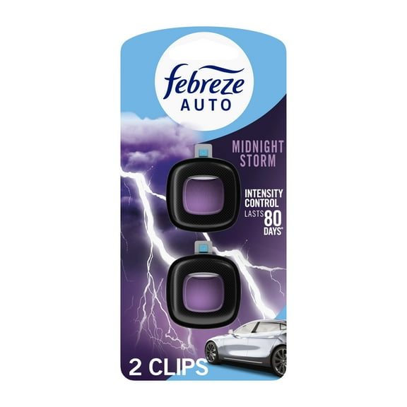 Febreze AUTO Car Air Freshener, Odor-Fighting Car Vent Clip, Midnight Storm, 2 Count